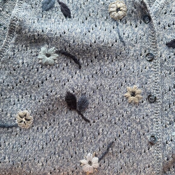 Napa Valley Blue Knit Cardigan Vest Womens 1X Vintage w/ Floral Embroidery - Picture 6 of 7